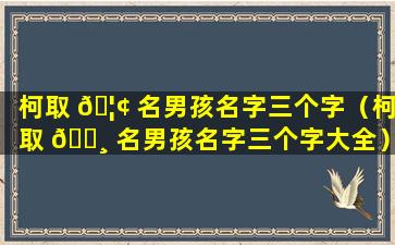 柯取 🦢 名男孩名字三个字（柯取 🕸 名男孩名字三个字大全）